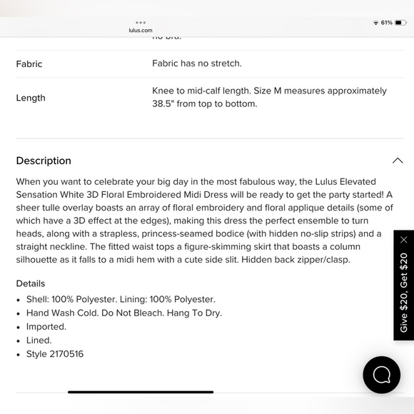 Lulus Elevated Sensation White 3D Floral Embroidered Midi Dress M - Picture 15 of 15